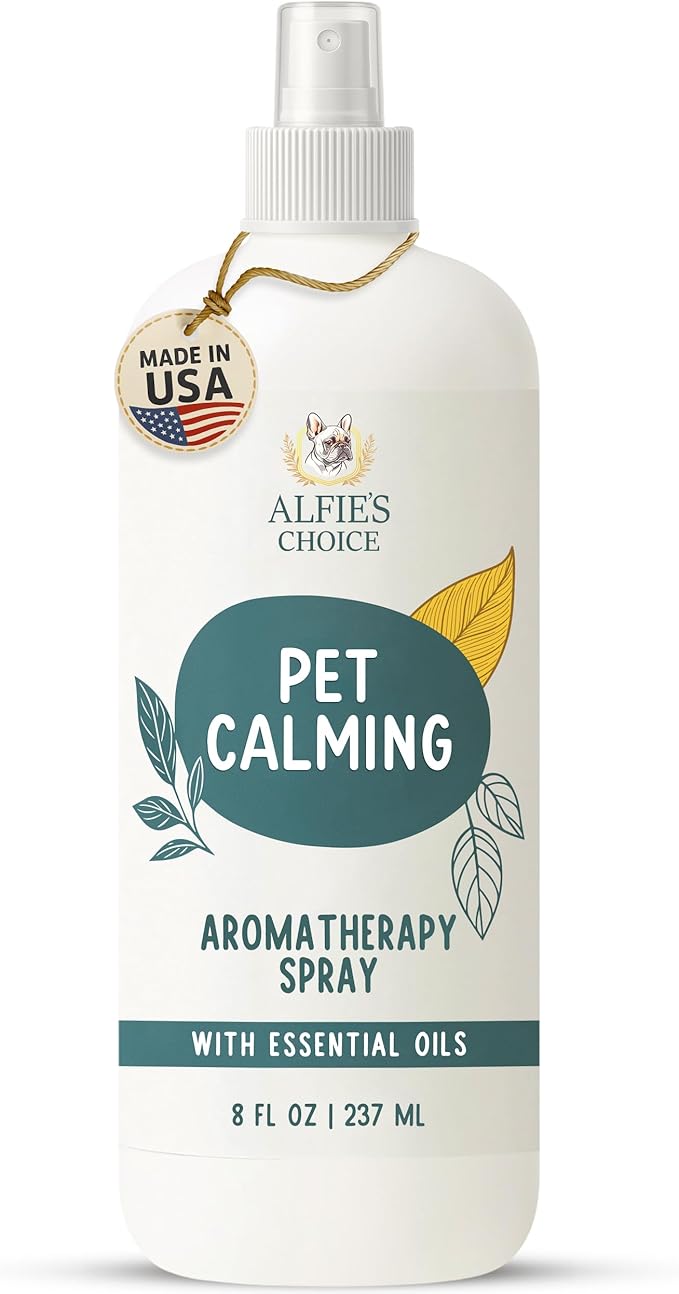 ALFIE'S CHOICE Pet Calming Aromatherapy Spray | 8 fl oz | for Cats & Dogs | Water Based Botanical Mist with Lavender, Ylang Ylang & Valerian | Promotes Calm and Relaxed Environment