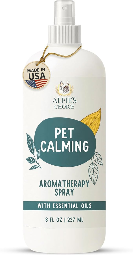 ALFIE'S CHOICE Pet Calming Aromatherapy Spray | 8 fl oz | for Cats & Dogs | Water Based Botanical Mist with Lavender, Ylang Ylang & Valerian | Promotes Calm and Relaxed Environment