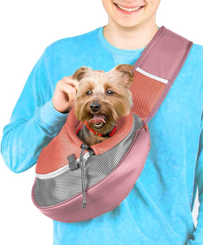 Cuddlissimo! Pet Sling Carrier - Carefully Sized for Teacup & Toy Breed Puppies & Cats (Under 6lb) - Soft Pouch for Small Dogs, Yorkies, Chihuahuas - Ideal for Hands-Free Travel & Walks (Red)