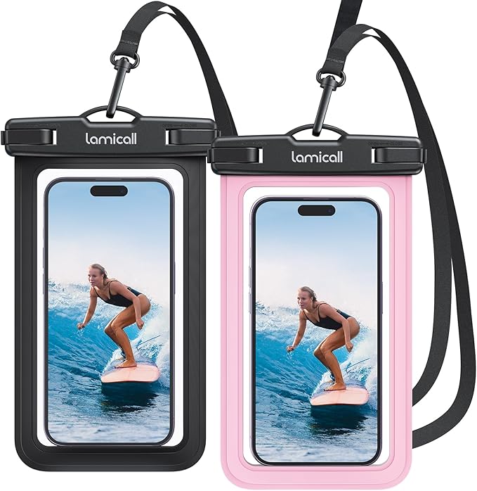 Lamicall 2Packs Waterproof Beach Bags, Vacation Essentials for Wemen Men, Cruise Essentials 2025, Travel Beach Sandproof Ship Accessories, Cute Pink Accessories, Pink&Black