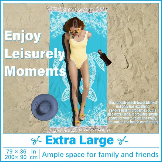 Thin Turkish Beach Towel Lightweight Soft Cotton Extra Large XL Oversized Sand Free Sandproof Absorbent Quick Dry Towels Cloud Bath Pool Travel Compact Essentials Accessories for Adult Gifts