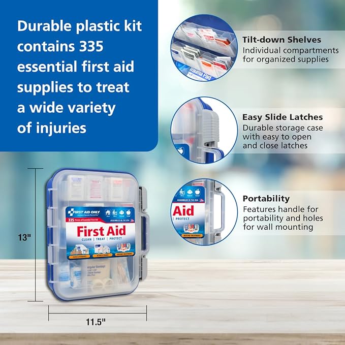 First Aid Only 91247 OSHA-Compliant First Aid Kit, All-Purpose 100-Person Emergency First Aid Kit for Business, Worksite, Home, and Car, 335 Pieces
