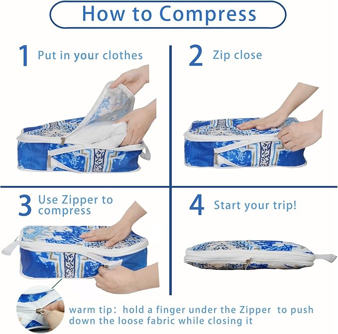 6 Pcs Compression Packing Cubes, Packing Cubes for Travel, Waterproof Luggage Organizer Bags Set, Cute Packaging Cubes for Women Kids Backpack Carry-Ons