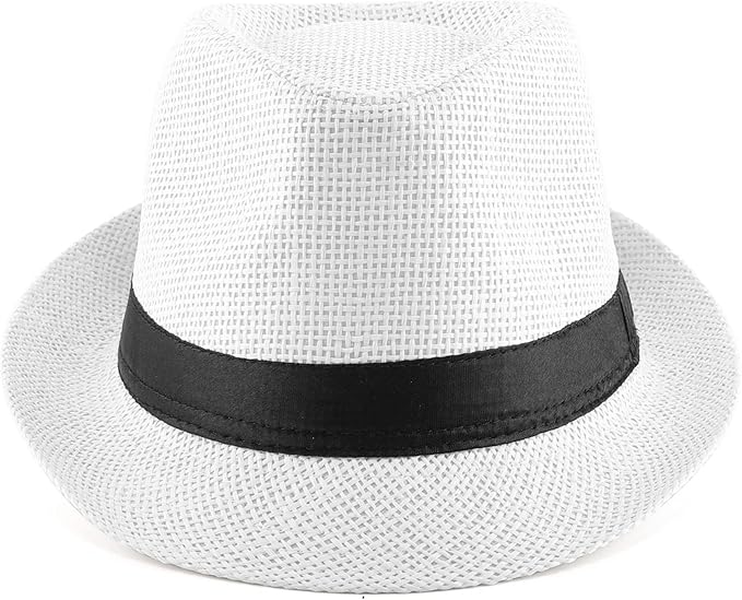 FALETO Unisex Summer Panama Straw Fedora Hat Short Brim Beach Sun Cap Classic
