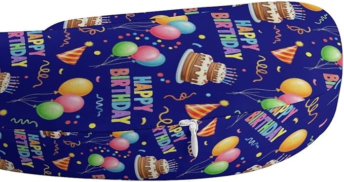 Breathable Travel Pillow Happy Birthday Blue Cake Memory Foam Chin Support, Removable Washable Cover for Airplane Car Office Sleeping
