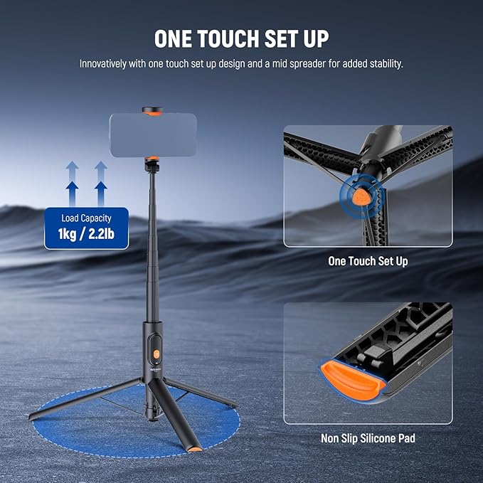 NEEWER 57.9" Selfie Stick Tripod Compatible with iPhone Samsung Android, Metal Portable Lightweight Travel Cell Phone Stand with Phone Holder Mount & Remote for Video Recording Filming, PA992 Black