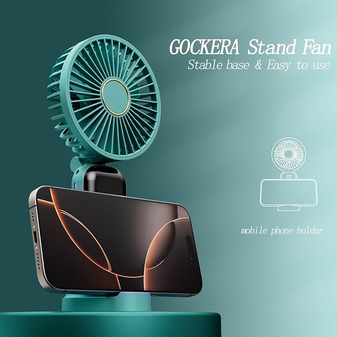 Portable Fan, 4200mAh Battery Operated Fan, 5 Speeds&Digital Display, Makeup Fans for Women with Base, 180°Foldable 3in1 Handheld/Neck/Desk Fan for Outdoor Indoor,Ultra Quiet (Green)