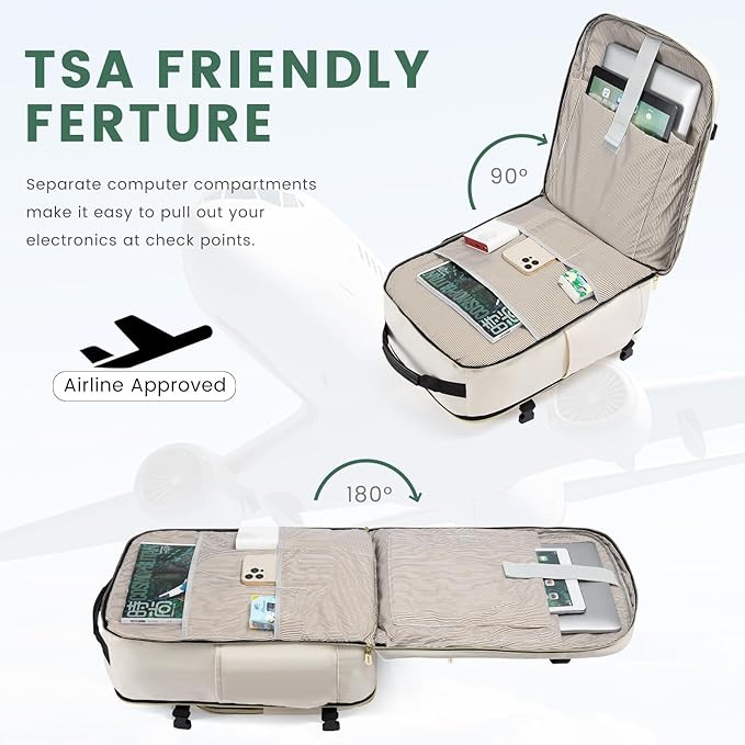 LOVEVOOK 40L Large Travel Backpack for Women Men, 17 Inch Carry on Backpack for Traveling on Airplane, Personal Item Travel Bag Airline Approved, Business Causal Weekender Backpack, Beige-Black