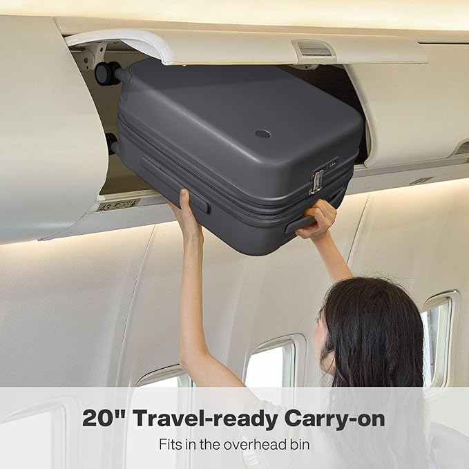 mixi 20 Inch Expandable Carry on Luggage 22x14x9 Airline Approved Suitcases with Spinner Wheels, Hardside Rolling Travel Suitcase PC with TSA Lock & Cover, Rock Gray