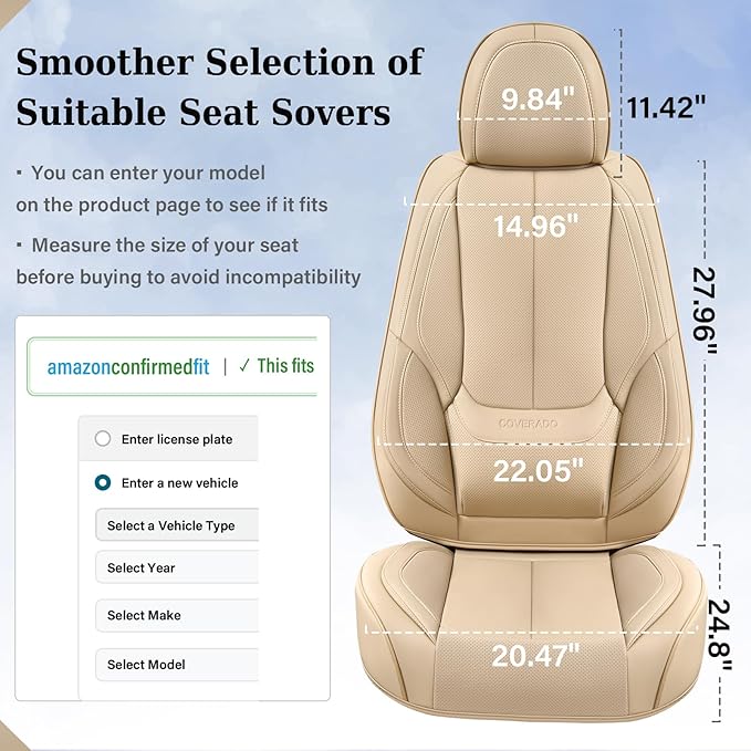 Coverado Seat Covers, Car Seat Covers Front Seats, Beige Car Seat Cover, Car Seat Protector Waterproof, Car Seat Cushion Nappa Leather, Seat Covers Carseat Cover Universal Fit for Most Cars