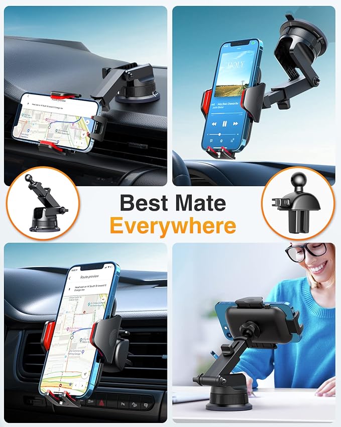 VANMASS [Pro Version] Universal Car Phone Mount [Super Suction Cup] Dashboard Phone Holder, Handsfree Windshield Dash Vent Phone Holder Car, Compatible for iPhone 17 16 15 14 Samsung LG & Truck,Red