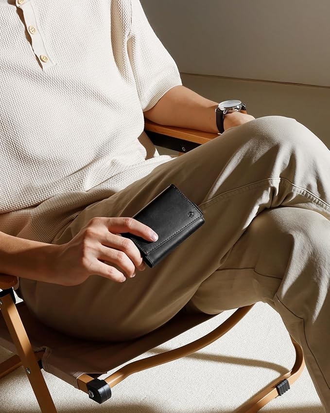 YESIIW Slim Wallet for Men - Premium Genuine Leather Wallet for Men - Pop up Card Holder Mens Walletfor 7-9 Card Capacity | ID Window | Cash Slot | Coin Pocket | RFID Blocking - Slim, Thin (Black)