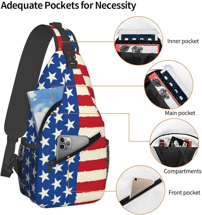American Flag Sling Bag Multipurpose Crossbody Sling Backpack Travel Cycling Hiking Shoulder Bag For Women Men