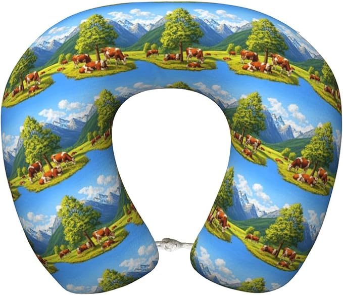Funny Neck Pillow Support for Car Flight Rest Animal Herefords Cattle Party, Memory Foam U Shaped Decor Head Cushion for Home Outdoors Travel