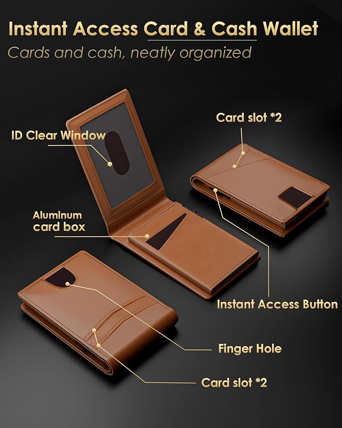 2025 Wallet for Men - RFID Blocking [Functional & Practical] Bifold Slim Minimalist Credit Card Holder Pop Up Wallet Metal Case with Cash Slot, Front Pocket with ID Window, Gift Boxed