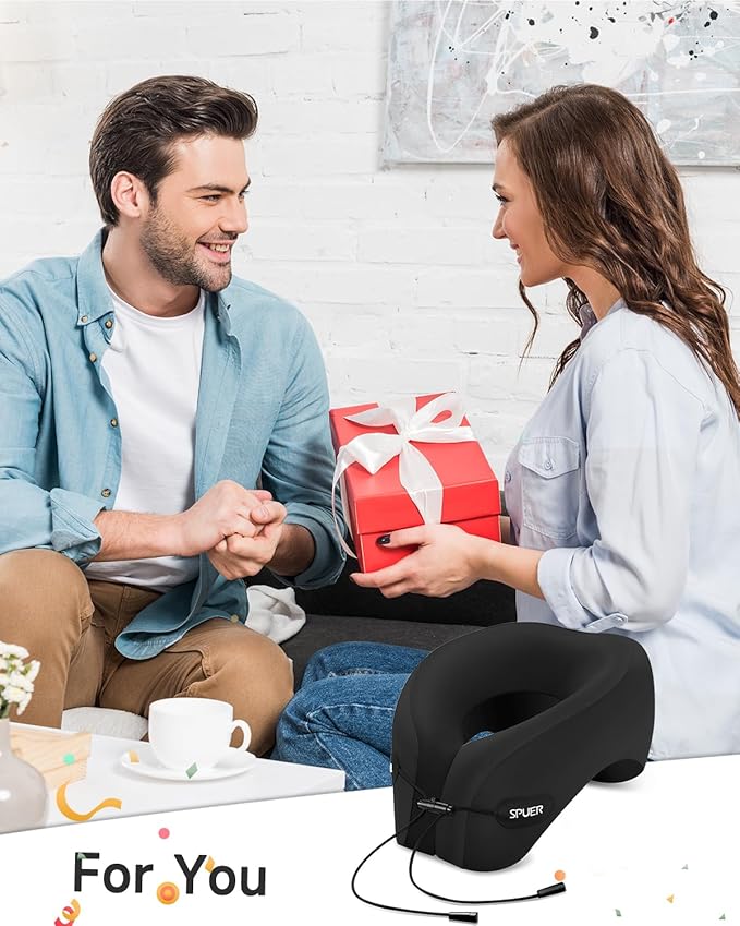 Ergonomic Memory Foam Travel Neck Pillow with Eye Mask & Earplugs – Comfortable Support for Flights, Cars, and Office Naps (Black)