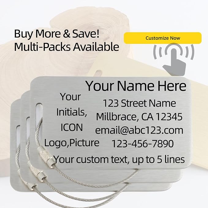 Sturdy and Durable Personalized Luggage Tags for Suitcases,Cruise Essentials Travel Tags for Luggage,Travel Bag Labels,Heavy-Duty Stainless Steel Silver Rectangular Horizontal Suitcases Tags