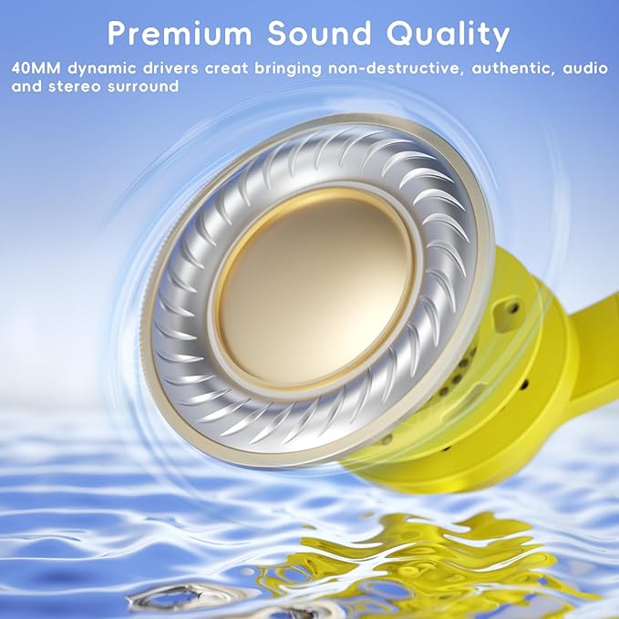 Kids Headphones, Wired Headphones for Kids Over Ear with Microphone, 85/94dB Volume Limiter Headphone for Girls Boys, Foldable Headphone for Learning & Entertainment, Yellow