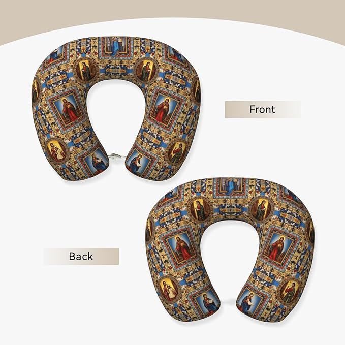 Comfortable Memory Foam Travel Neck Pillow, Funny Chin/Head Cushion Supporting Airplane Car Pillows Catholic Saints Images for Sleeping Outdoors Travel Office
