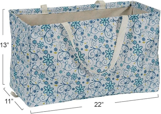 Household Essentials White and Blue Floral Krush Container All-Purpose Utility Tote