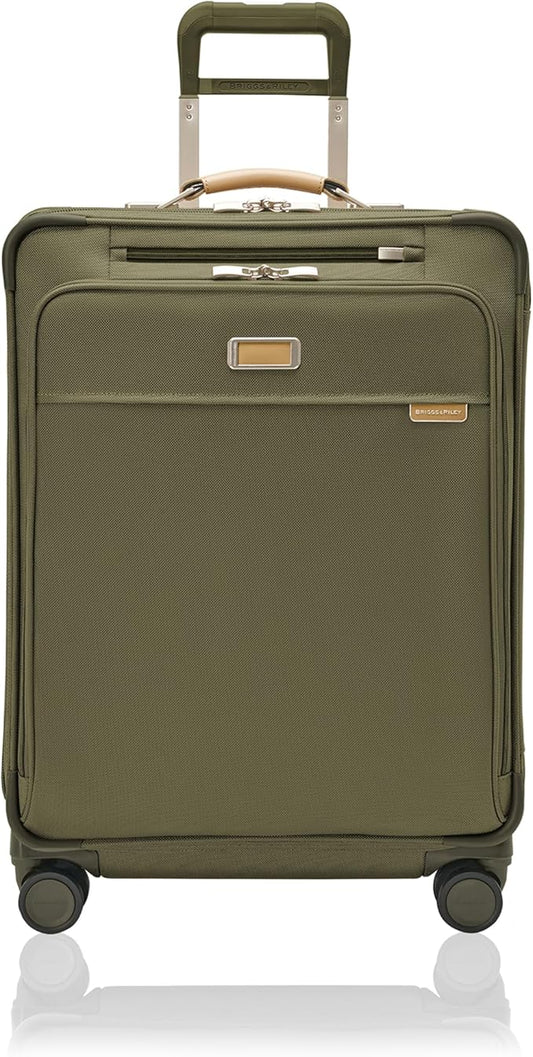 Briggs & Riley 26" Medium Expandable Spinner - Checked Luggage for Travel, Suitcases with Wheels, Softside Rolling Bag for Men & Women, Self-Repairing Zipper - Baseline Collection, Olive