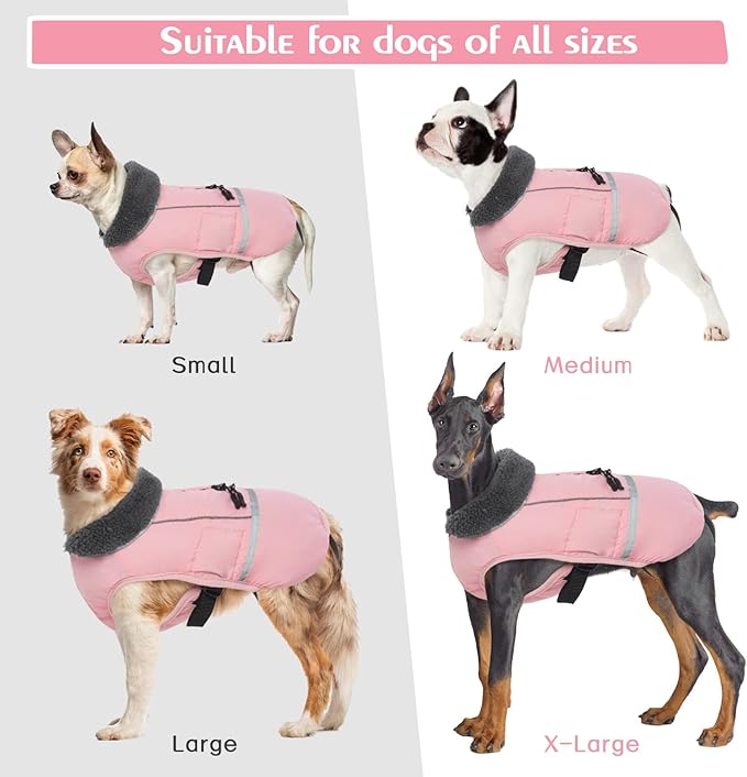 QBLEEV Warm Dog Coat: Reflective Dog Jacket, Waterproof Winter Coat with Turtleneck, Thick Fleece Snowsuit, Christmas Pet Vest for Small to Large Dogs (XL)
