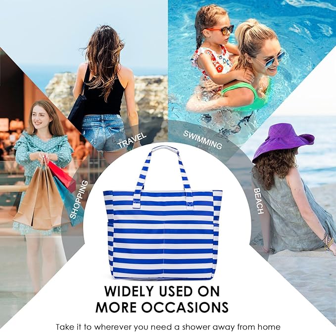 KABAQOO Extra Large Beach Bag Waterproof Sandproof Women Beach Tote with Zipper & Wet Compartment for Pool Gym Grocery Travel