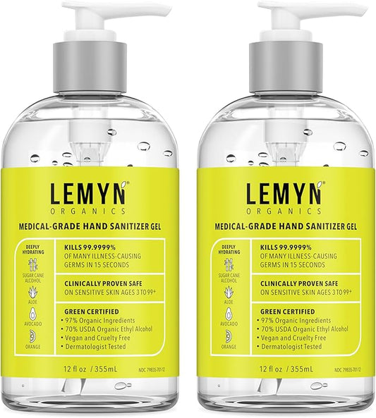 Medical Grade Hand Sanitizer Gel - 97% ORGANIC - 12 FL.OZ. (PACK OF 2)