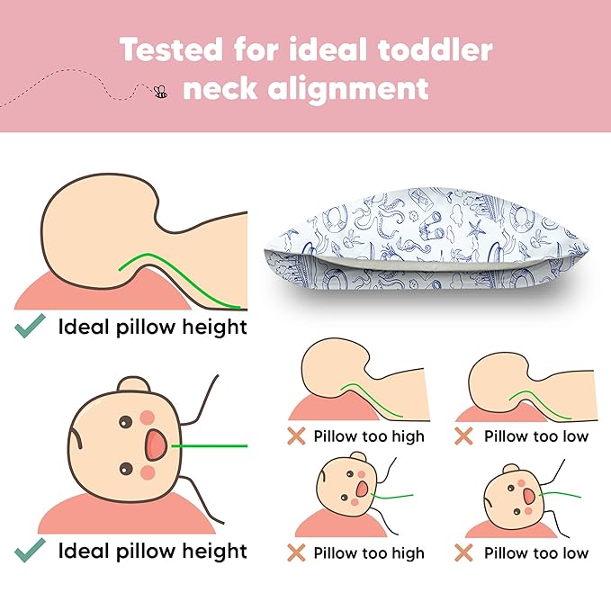 Toddler Pillow with Pillowcase - 13x18 My Little Dreamy Kids Travel Bed Pillows for Sleeping, Organic Cotton Small Pillowcase, Soft & Breathable, Machine Washable, Toddlers 2-5 years old (Nautical)