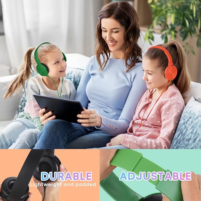 Kids Headphones Bulk 5 Pack for School Classroom Students K-12, Wholesale Wired Durable Headphones for Children Toddler Boys Girls Computer Chromebook Laptop PC (LS450, 5 Mixed)