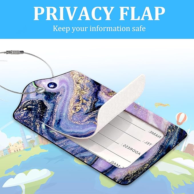 2 Pack Luggage Tag for Suitcase,Luxury Marble Luggage Tag with PU Leather Privacy Cover ID Label & Stainless Steel Loop for Women Men Travel Bag Suitcase