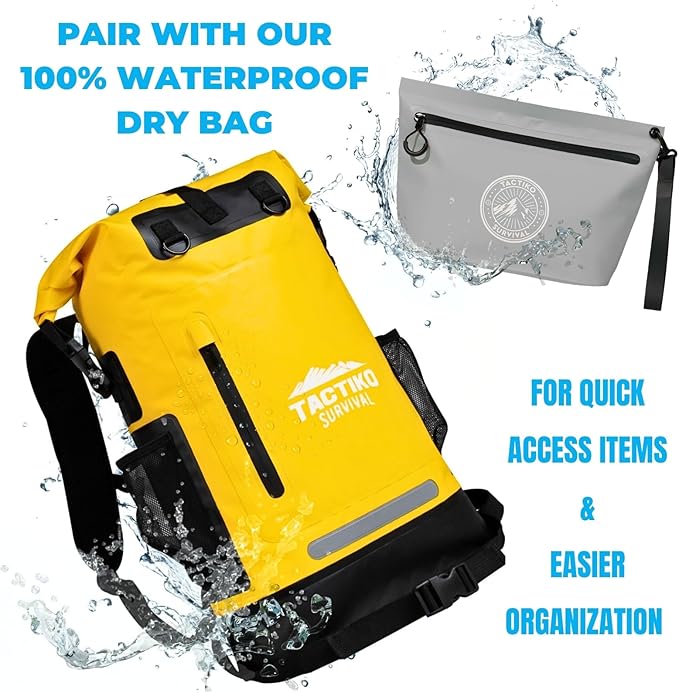 Tactiko 3L Water Resistant Pouch - Waterproof Material w/Splashproof Zipper - Hold All Zipper Bag for Storage, Toiletries, Travel, Beach, Cruise, Home (Gray)