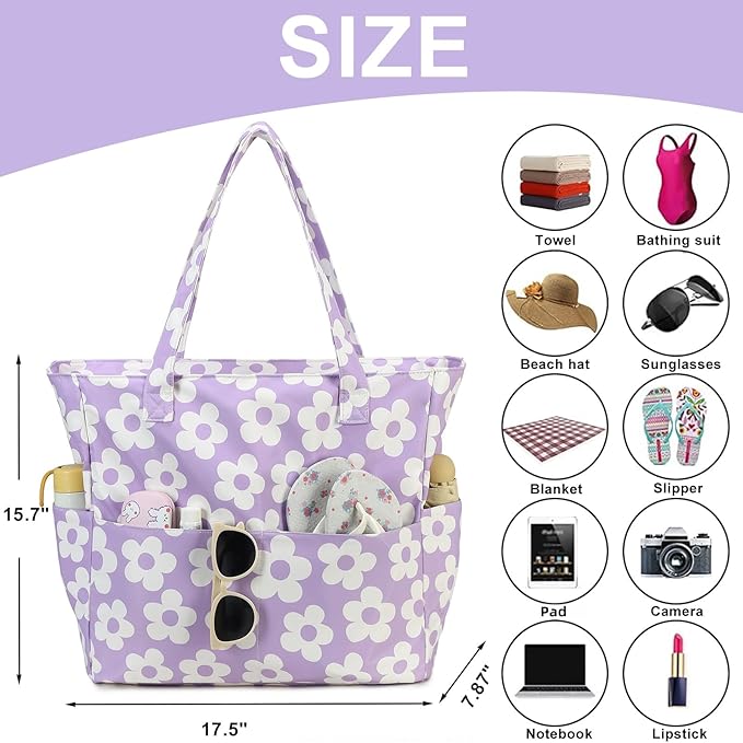 Beach Pool Bags Tote for Women Ladies Large Gym Tote Carry On Bag With Wet Compartment for Weekender Travel Waterproof
