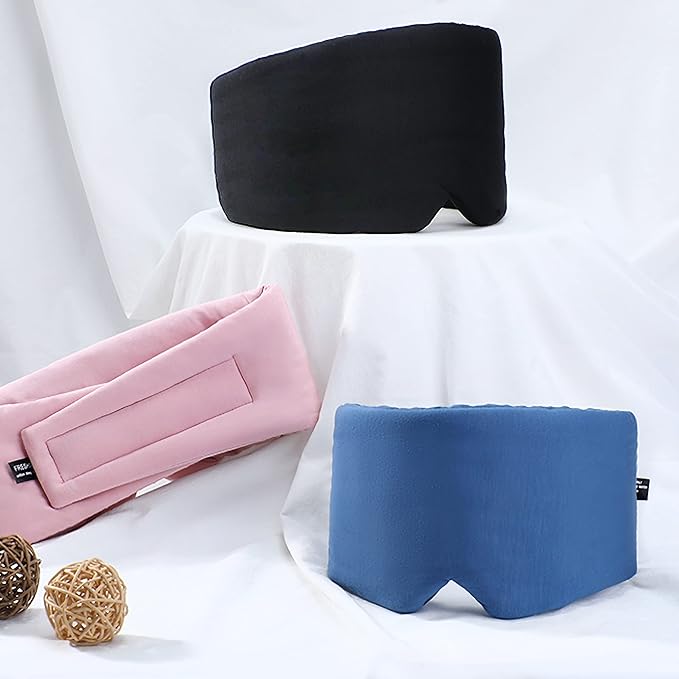 FRESHME Pure Handmade Cotton Sleep Mask - Blackout Eye Mask with Adjustable Velcro Soft and Comfortable Eye Blinder Shade for Men Women Travel Office Nap Airplane Blue