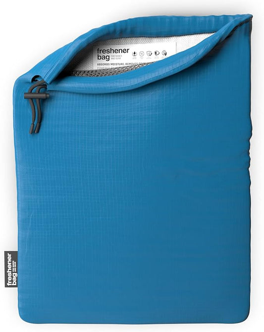 SmellWell Freshener Bag - Blue - The Ultimate Shoebag With Built In Activated Bamboo Charcoal Inserts for Odor Eliminating and Moisture Absorbing - Keep shoes and smaller gear fresh longer
