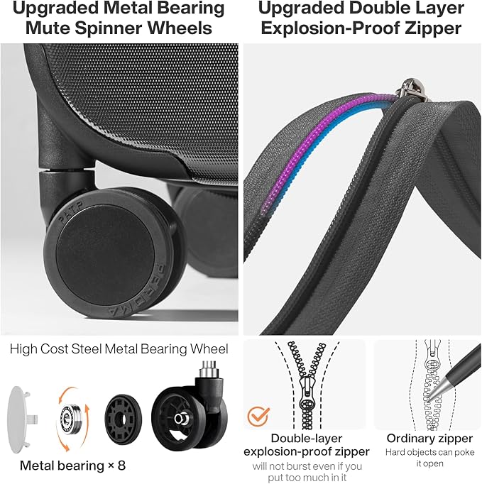 mixi Upgrade Luggage Suitcases with Spinner Wheels, Hardside Rolling Suitcase PC with TSA Lock Travel Case 24in Checked in, Fine Grid Black