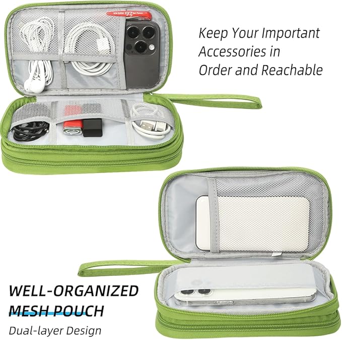 Electronic Organizer Travel USB Cable Accessories Bag/Case, Waterproof Electronics Accessories Case Organizer Bag for Cable, Cord, Charger, Phone, Power Bank, Earphone (Grass Green, Large)