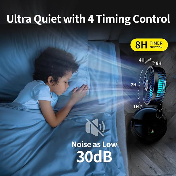 Socool 20000mAh 8 Inch Portable Fan Battery Operated Fans, Oscillating Charging Fan, Remote Control LED Light, 112 Hours Portable Foldable Fans for Camping Travel Outdoor