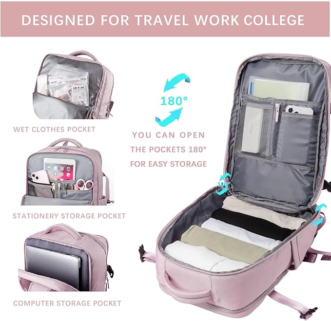 SHRRADOO Travel Laptops Backpack for Women Men, Casual Work Bag 17inch High School College Backpack Airline Approved Backpack for Hiking Business (Pink khaki)