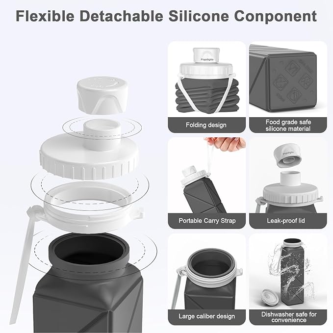 Collapsible Water Bottles Flexible Bpa Free Silicone Reusable Foldable Water Bottle,Durable Lightweight Leak-Proof Compact Water Bottles For Travel Hiking Yoga Running Outdoor Sports