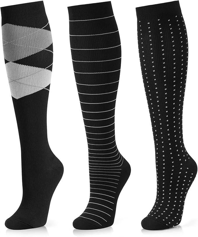 Medical Compression Socks for Women and Men 3 Pairs 20-30 mmHg Knee High Christmas Compression Stockings Circulation Best for Running Athletic Nurses