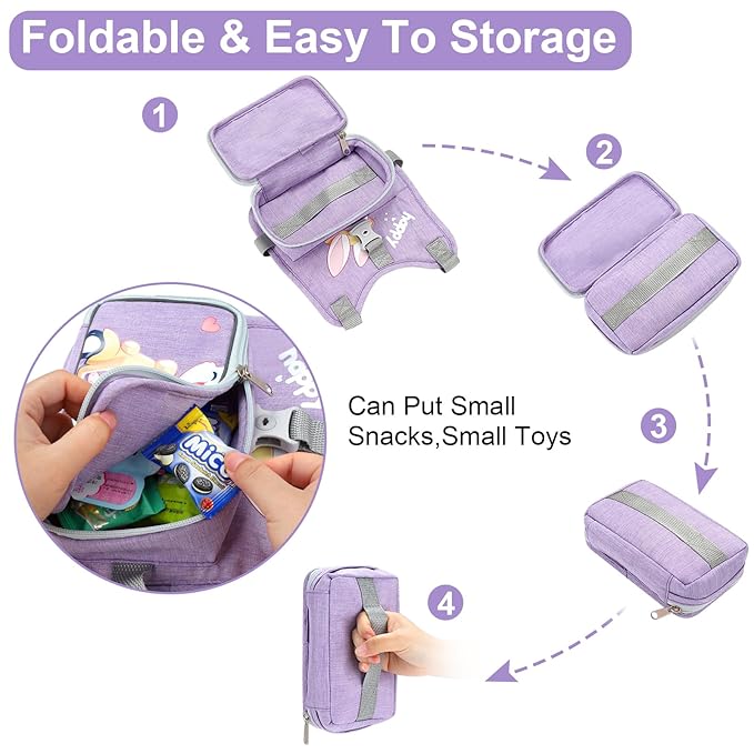 Accmor Toddler Harness Backpack Leash, Collapsible Kids Harness + Anti Lost Wrist Link, Cute Rabbit Child Leash for Outdoor Travel, Portable Baby Walking Harness Protector Wristband Strap for Girls