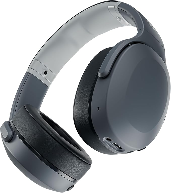 Skullcandy Crusher Evo Wireless Bluetooth Headphones with Multi-Sensory Bass, Noise Isolating Over-Ear Fit, Up to 40 Hours Battery, Microphone for iPhone Android - Chill Grey