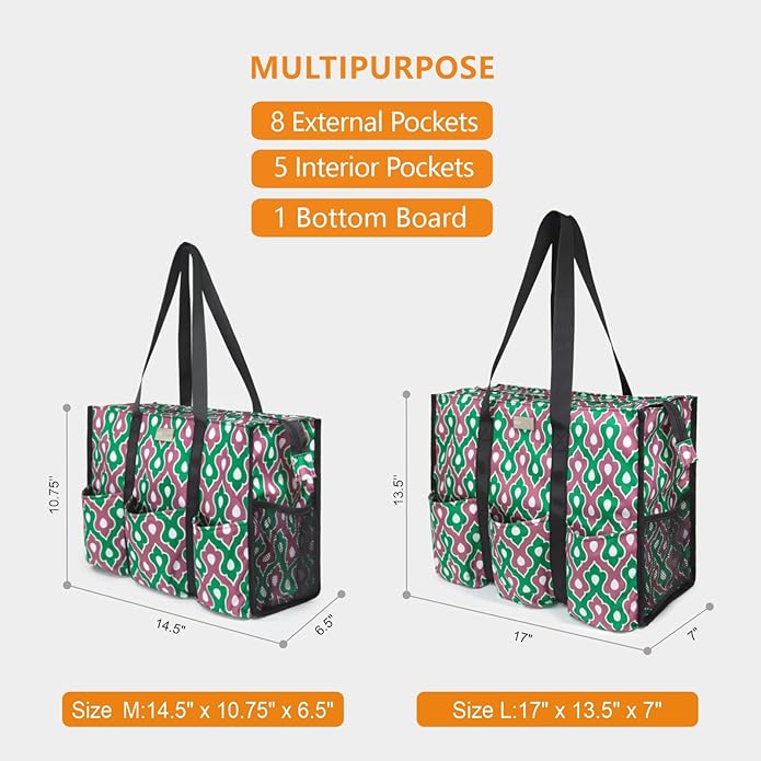 TOPDesign Utility Water Resistant Tote Bag with 13 Pockets, Top Zipper Closure & Thick Bottom Support, for Working Women