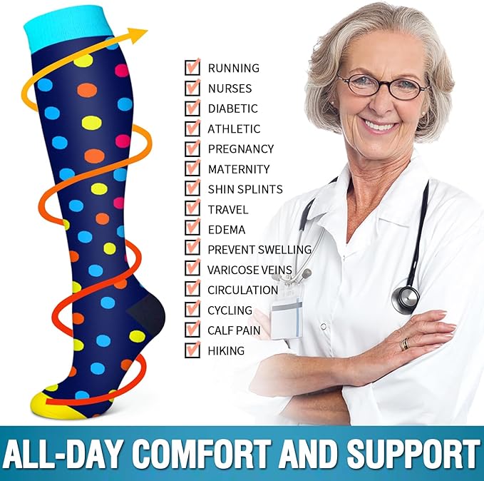Bluemaple 6 Pack Copper Compression Socks for Women and Men Circulation-Best Support for Medical, Running,Nursing,Athletic
