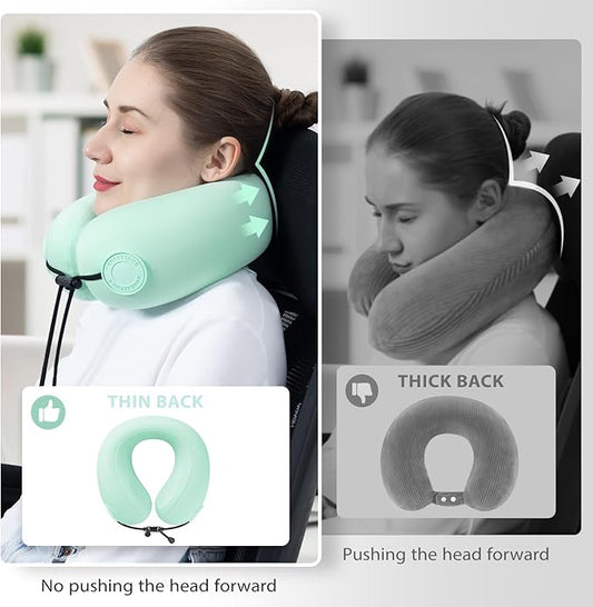 Travel Neck Pillows for Airplane Adults, Memory Foam Neck Support Travelling Pillow with Washable Cotton Pillowcases and Storage Bag, for Car, Train, Flight, Office and Home Use Adult Green