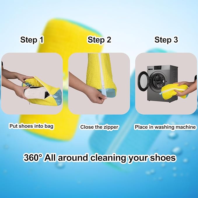 Shoe Washing Machine Bag, 4 Pcs Laundry Shoe Bags for Washer and Dryer with Chenille Liner, Large Reusable Mesh Bag for Sneakers, Gym, Tennis, Sports, Delicate, 2 Color Mix(Yellow+Gray)