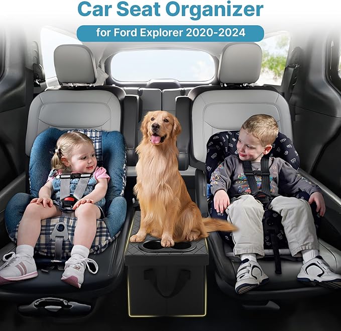 Mixsuper Liner Car Seat Organizer Ford Explorer Organizer 2020-2026 with Mesh Pockets Center Console Organizer with Cup Holders Kids Travel Accessories