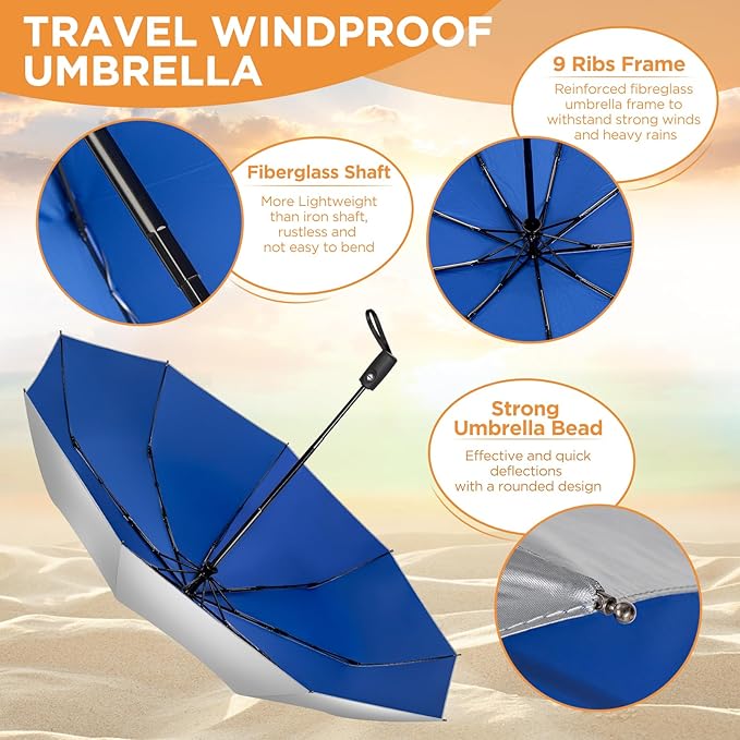 NINEMAX UV Umbrella for Sun Protection UPF 50+, 46 Inch Travel Compact Sun Umbrellas UV Blocking Small Auto Open Personal Portable for Walking