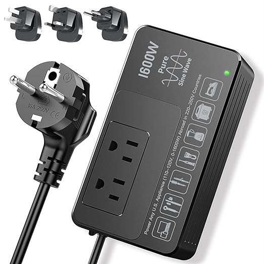 1600W 220V to 110V Voltage Converter, Power Any American Appliances in 220-250V, Plug & Play, No Limitations, Universal Power Plug Adapter Voltage Converter US to Europe International Travel